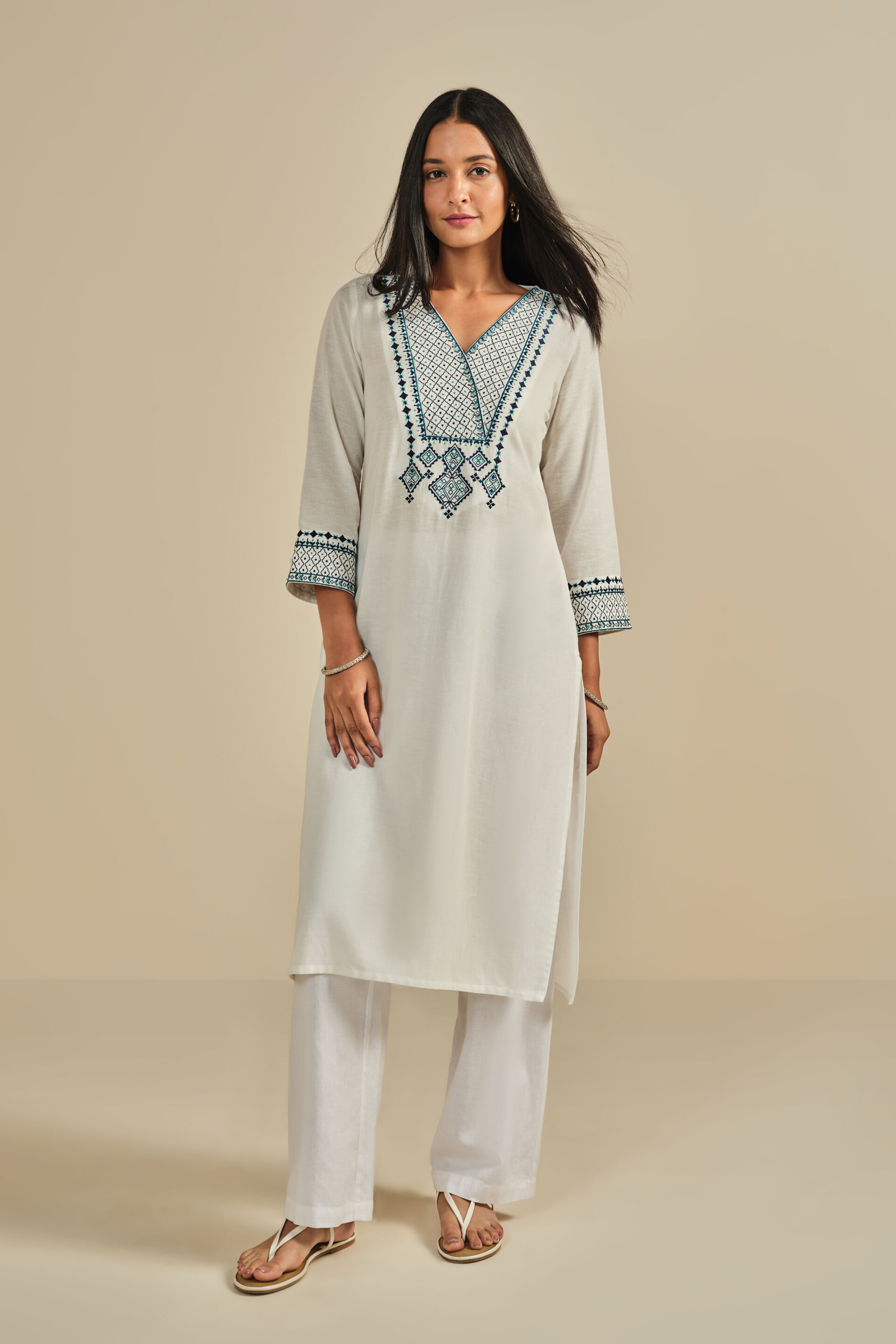 Noora White Kurta, White, image 2